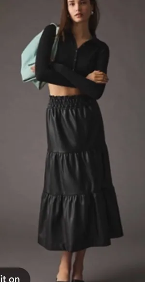 Anthropologie Somerset Vegan Faux Leather Tiered Maxi Skirt Large. thumbnail 1