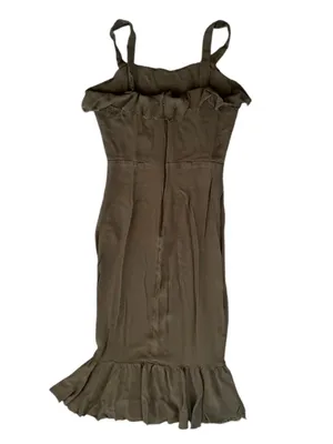 Reformation Women’s Frida Ruffle Hem Column Cocktail Midi Dress Army Green Sz 6 thumbnail 6