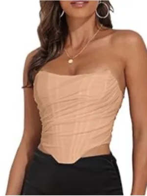 Ruched Strapless Peach Bodysuit Tan Size L thumbnail 1