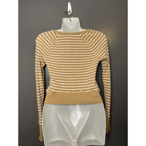 OFFLINE By Aerie Sweater Womens Small Beige Striped Waffle Knit Boat Neck Soft thumbnail 5