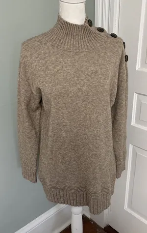Anthropologie Margairta Tan‎ Button Mock Neck Tunic Sweater Size XS Soft Warm thumbnail 1