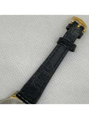 Vintage Q&Q women’s watch 22mm gold tone black leather band up to 7” running thumbnail 7