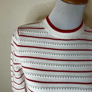 27 Miles Malibu Leah Cotton Striped Crew Sweater in Cloud White Flame red NEW XS thumbnail 3