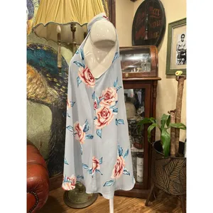 Show Me Your Mumu Dress Small Floral Halter Backless Mini Light Blue Peach Rose thumbnail 11