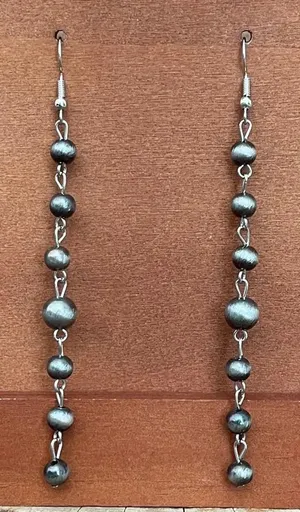 Navajo Style Pearl Spaced Bead Dangle Earrings thumbnail 1