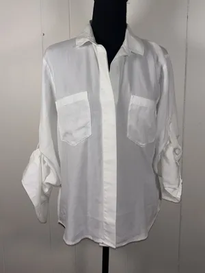 Cloth & Stone Shirt Womens Small White Tencel Button Front Pocket Blouse‎ Casual thumbnail 1