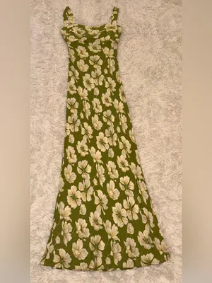 NEW REFORMATION Yale green floral lovebird sleeveless maxi dress sz 4 thumbnail 3