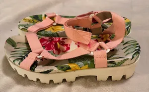 Charles David Pink Platform Chunky Sandals sz 7.5 strappy tropical beach thumbnail 1