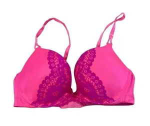 Victoria’s Secret Pink Lace Plunge Push-Up Bra 34B Adjustable Straps thumbnail 1