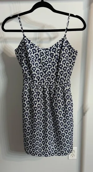 J. Crew Navy and White Printed Seaside Spaghetti-Strap Dress with Pockets thumbnail 1