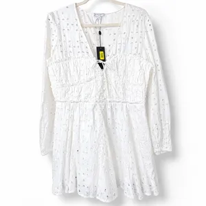 NEW Gianni Bini Katrina White Eyelet Embroidered Long Sleeve Mini Sundress Large thumbnail 3