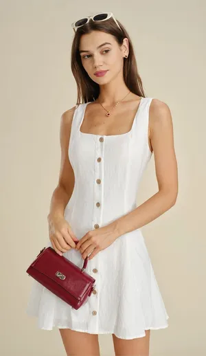 Rihoas White Square Neck Button A thumbnail 1