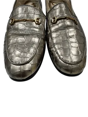 Sam Edelman Loraine Loafer Metallic Gold Crocodile Embossed Horsebit Leather 10M thumbnail 11