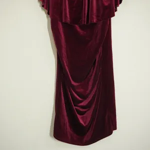 My Bump Maternity Size Medium Velvet Off Shoulder Ruffle Dress Burgundy Bodycon thumbnail 3