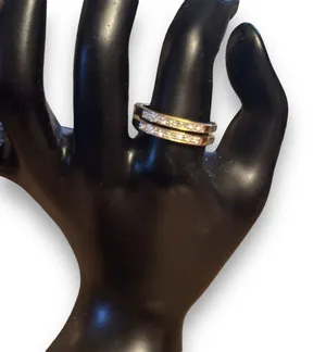 Vintage NV Signed Paved Crystal Band Ring Gold thumbnail 2