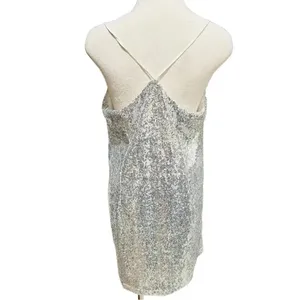Delilaah Mini Dress Strappy V Neck Slip Sequin Dress In Silver Size 10 Nwt thumbnail 7