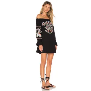 FREE PEOPLE Fleur Du Jour Mini Dress Black Floral Embroidered Off Shoulder Small thumbnail 5