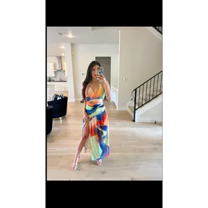 NICHOLAS Multicolor Abstract A-Line Ruching Side Slit Bristol Gown Dress Size 4 thumbnail 3