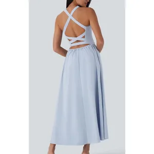 Halara Breezeful A-Line Sleeveless Maxi Dress L Blue Cross Back Casual Travel thumbnail 2