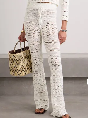 🌟 Love Shack Fancy 🌟 Fosta Crochet Cotton Flared Pull On Pant White Xs thumbnail 2