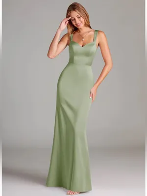 Azazie Denice Sheath Pleated Stretch Satin Floor-Length Bridesmaid Dress Size‎ 8 thumbnail 15