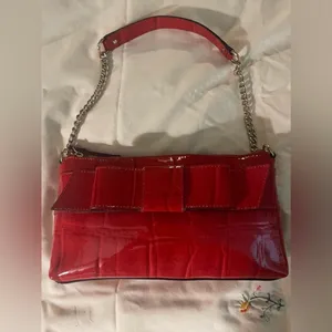 Kate Spade Knightsbridge Red Croc Patent Leather Bow Chain Shoulder Clutch thumbnail 11