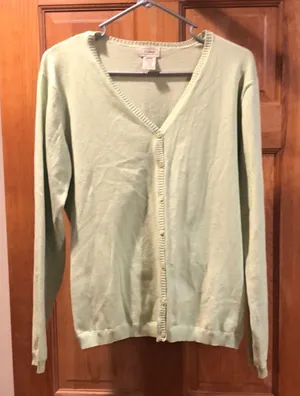 L.LBEAN button down cardigan sweater size large. Green thumbnail 1