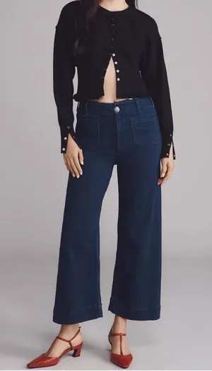 Anthropologie Maeve Colette High-Rise Wide-Leg Cropped Jeans Womens Size 16 W thumbnail 1