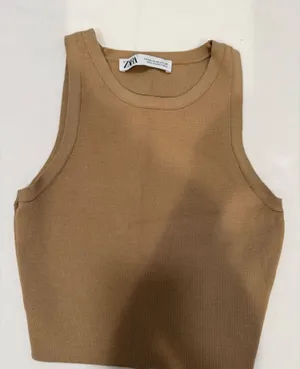Zara Camel Ribbed Knit Top thumbnail 1