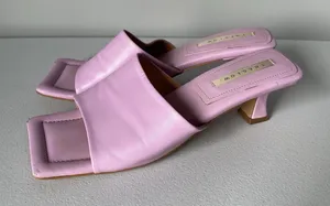 GLOW Leather Heels Square Toe Pink Purple Backless Slip On Women's Size 8 thumbnail 1