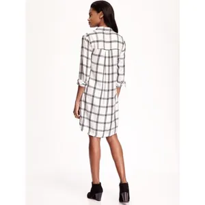 Old Navy Sz L Plaid White Black Shirt Midi Dress for Women V Neck Stretch Pocket thumbnail 8