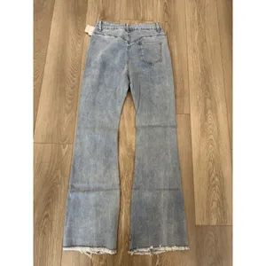 Commense Y2K Style Stretch Boho Flare Raw Hem Blue Jeans NWT Small thumbnail 4