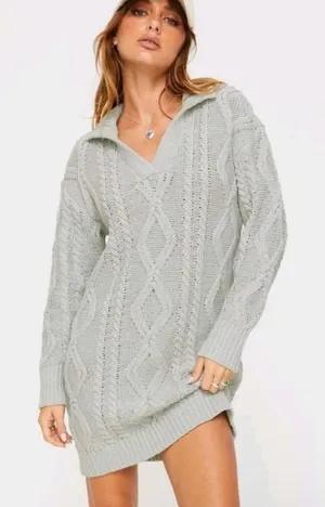 Princess Polly Small/Medium NEW Cavanaugh Sweater Collar Dress Grey Thick Preppy thumbnail 1