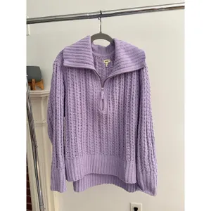 Aerie Lavender Cable Knit Quarter Zip Sweater Oversized Mock Neck Pullover thumbnail 3