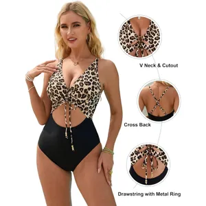 Blooming Jelly One Piece Swimsuit Cut Out Slimming Bathing Suit Tie Leopard SMAL thumbnail 4