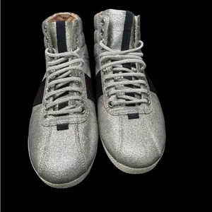 Gucci Glitter Web High Top Sneakers Women EU 38 Silver Designer Shoes Italy thumbnail 3