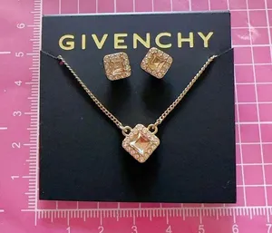 Givenchy square diamond paved stud earrings & necklace set thumbnail 4