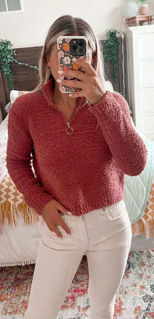 Kendall + Kylie Mauve Sherpa Quarter Zip thumbnail 1