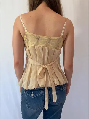 Cream Flouncy Embellished Y2K Fairy Cami Top thumbnail 6