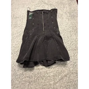 Wild Fable Black Denim‎ Corset Dress Studded Mermaid Flare Mini Size M NWT thumbnail 4