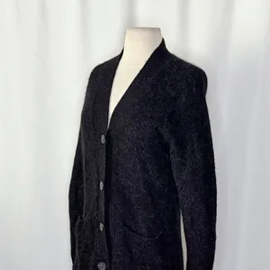 EVERLANE The Oversized Alpaca Cardigan Heathered Black Merino Wool Pockets Small thumbnail 8
