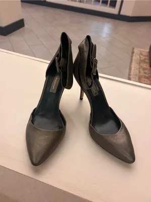 BCBGeneration Metallic Dark Gray Pointed-Toe Ankle-Strap Heels 10 M thumbnail 4