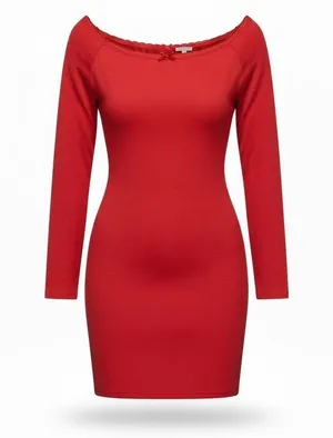Wild Fable Red Long Sleeve Bodycon Mini Dress Size S Scoop Neck NWT thumbnail 1