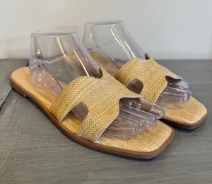 Woven Slide Sandals in Natural Straw madden size 11 rafia beige flat thumbnail 1