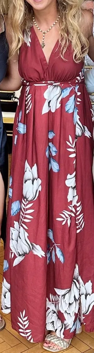 Floral red & blue Halter slit maxi dress thumbnail 1
