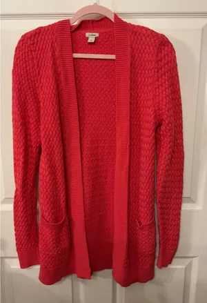 L.L. Bean Woven Knit Coral 100% Cotton Open Front Cardigan, sz M thumbnail 1