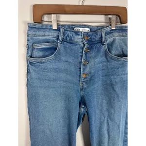 Zara Button Fly Jeans Women 10 Blue High Waisted Straight Leg Casual thumbnail 3