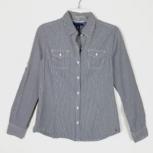 Tommy Hilfiger Grey & White Pinstriped Long Sleeve Button Up Shirt thumbnail 3
