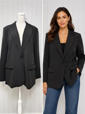 Vince Camuto Black Single-Button Notch Lapel‎ Blazer Jacket Size L Career Chic thumbnail 2