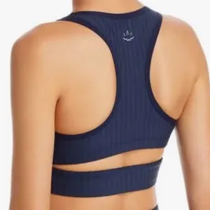 Like New Beyond Yoga Work It Over Long Line Sports Bra Navy Stripe XL Retail $70 thumbnail 6